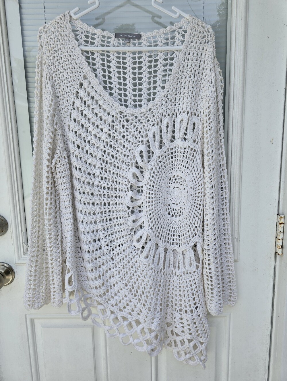 NY Collection White Open Crochet Knit Top